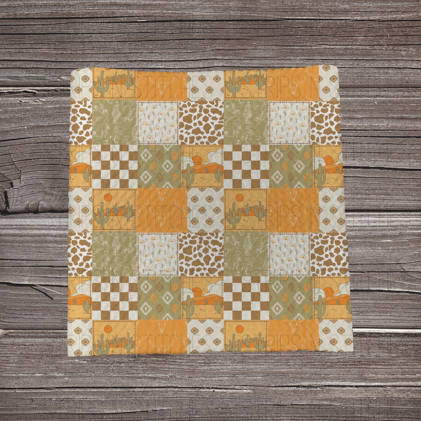 Western Orange Patchwork | Fabric Strip | Bow Making | Scrunchie | Headwraps