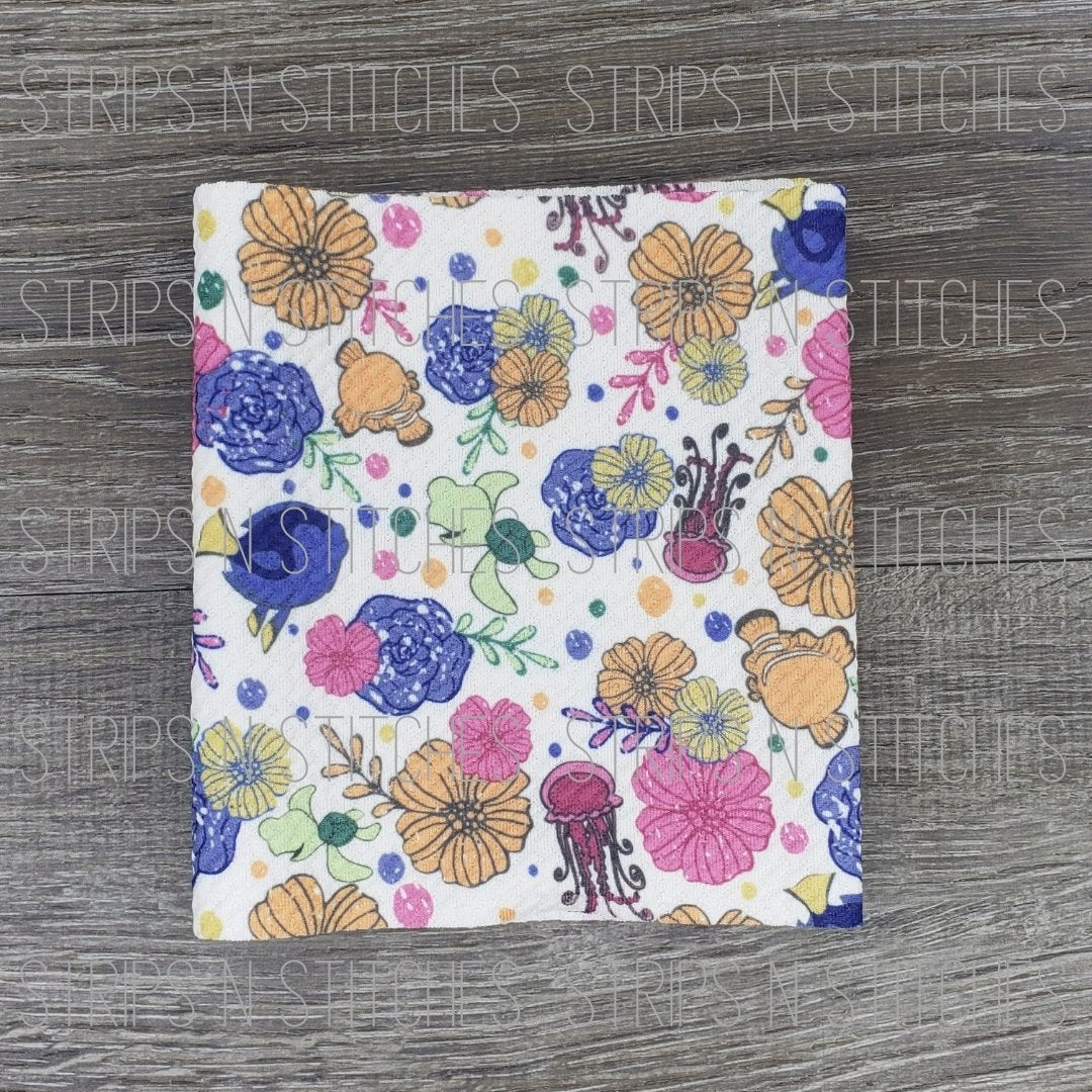 Floral Nemo with Coordinating Stripe OPTION | Fabric Strip | Bow Making | Scrunc