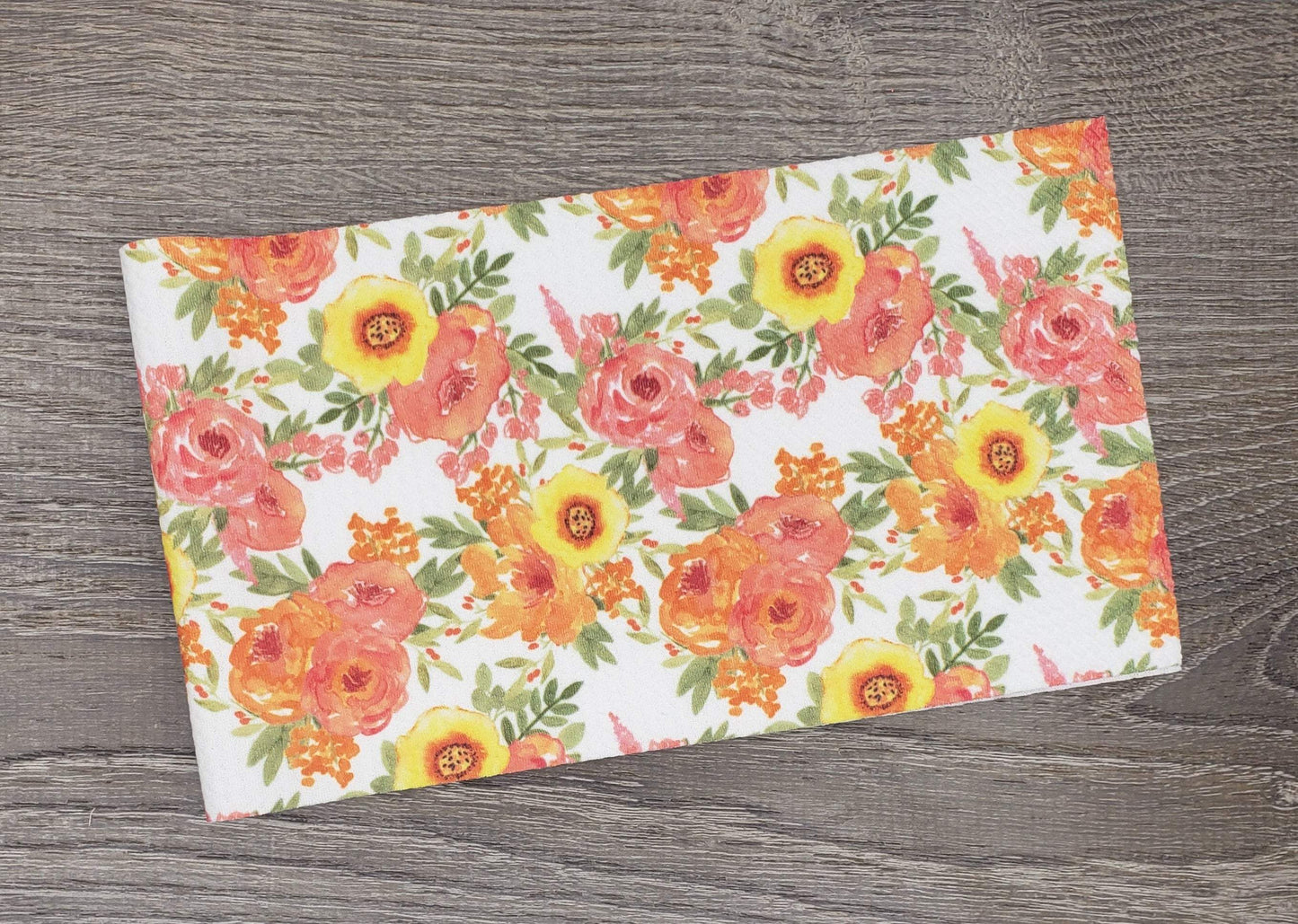 Coral, Pink and Yellow Flowers Fabric Strip- Bow Making- Headwrap- Scrunchies