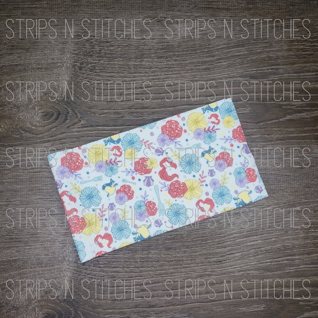 Floral Little Mermaid Fabric Strip- Bow Making- Headwrap- Scrunchies