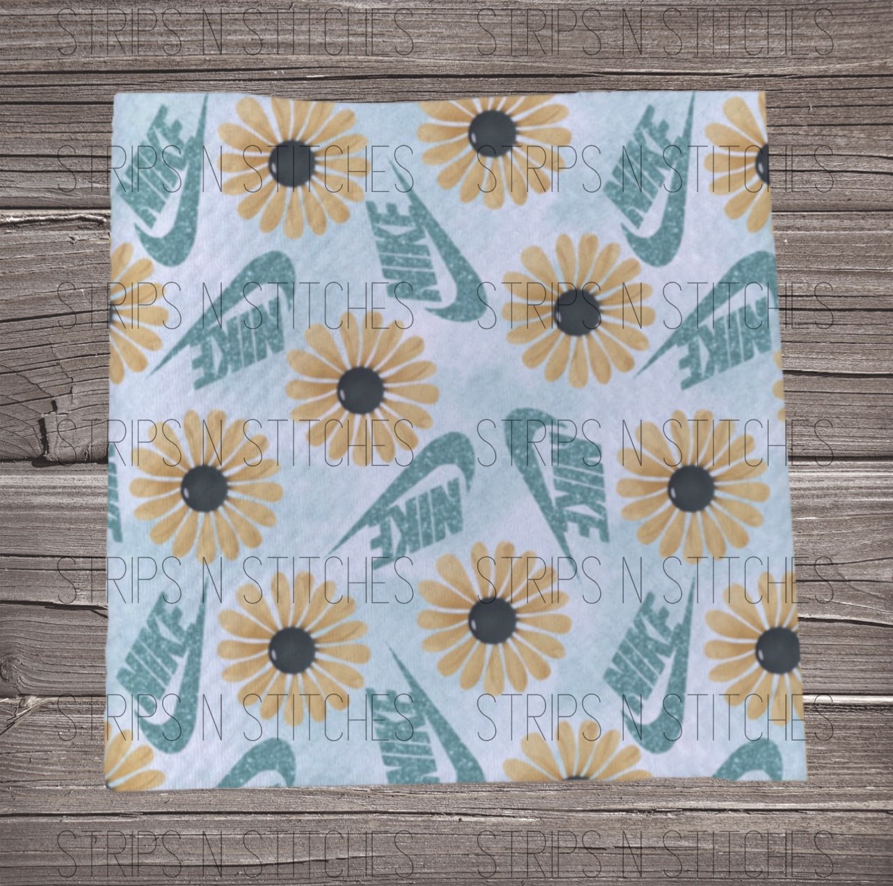 Nike Sunflowers Teal - Fabric Strip- Bow Making- Headwrap- Scrunchies