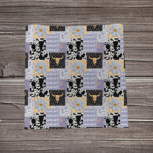 Lavender Ariat Western Patchwork | Bullet Fabric Strip | Bow Making | Scrunchie | Headwraps