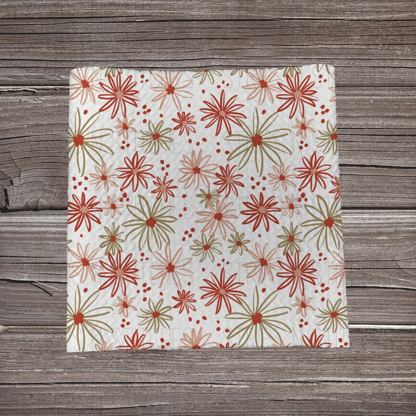 Rust & Green Hand Drawn Flowers | Fabric Strips | Bow Making | Head Wrap | Scrunchies