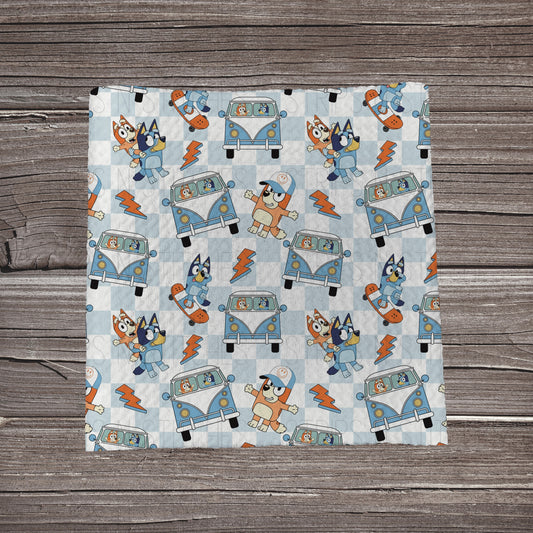 Light Blue Checkered Bluey | Fabric Strip- Bow Making | Headwraps