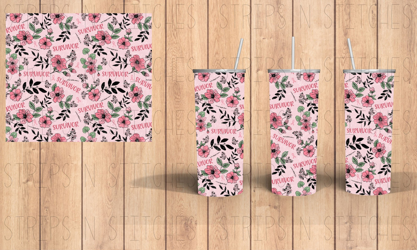 Floral Survivor | 20 Oz Tumbler Sublimation Transfer | Ready to Press