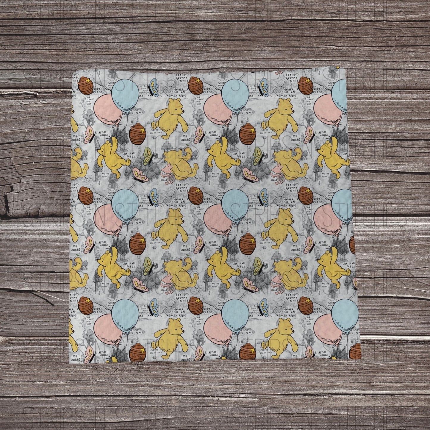 Vintage Pooh Gray | Fabric Strips | Bow Making | Headwrap | Scrunchies