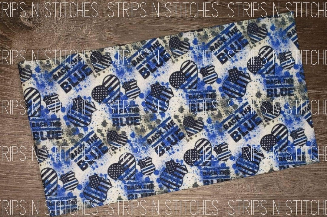 Back the Blue Fabric Strip- Bow Making- Headwrap- Scrunchies